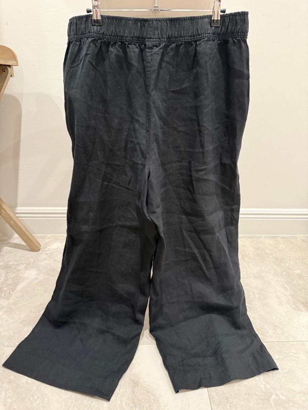 Tahari Black Wide-Leg Linen-Blend Pull-On Pants - Picture 4 of 8